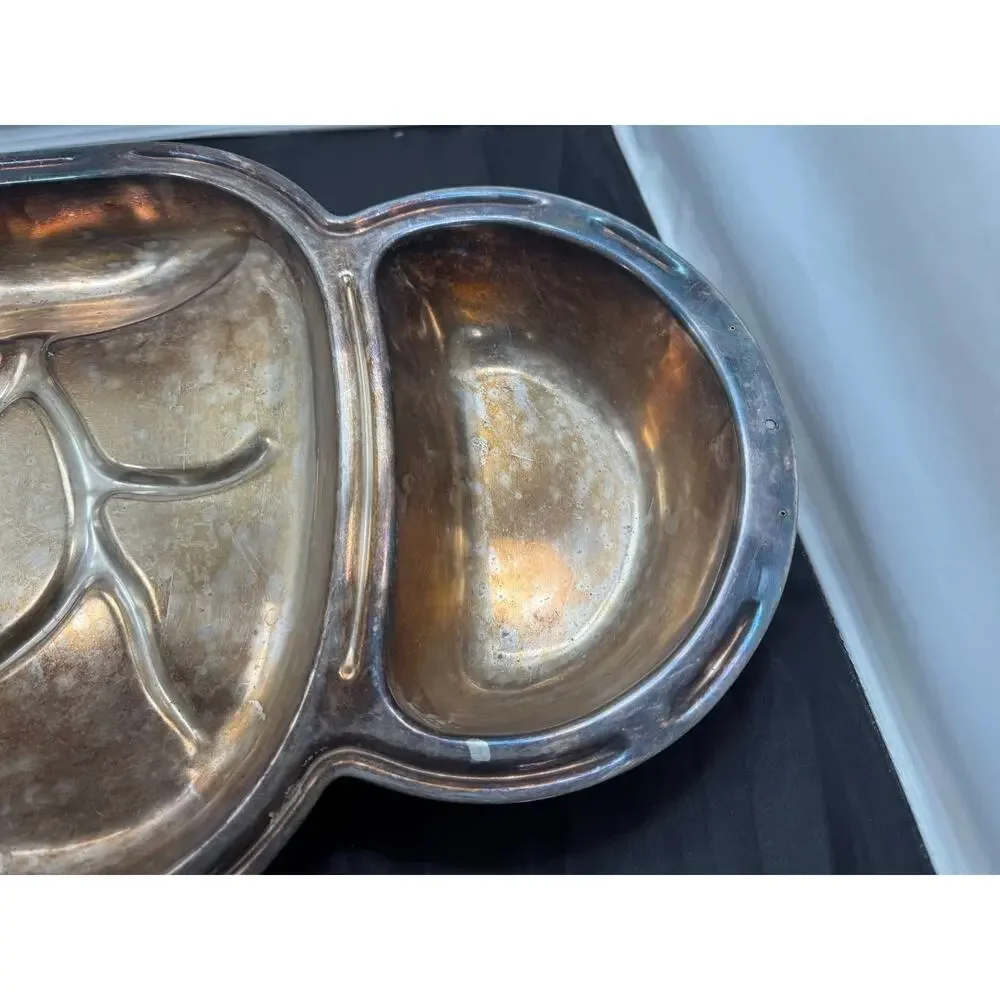 Vintage Metalaire Silverplate Divided Serving Tray Leaf Design Platter MCM 27